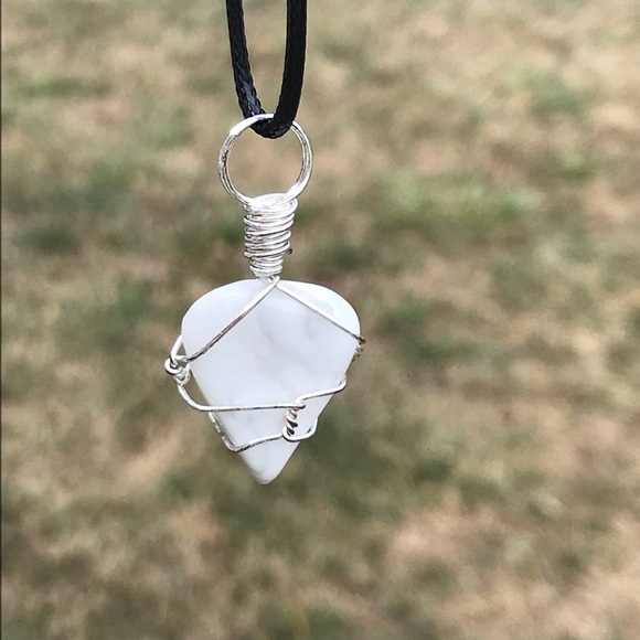 Hand Crafted Jewelry - White Howlite Wire Wrapped Crystal Necklace Handcrafted